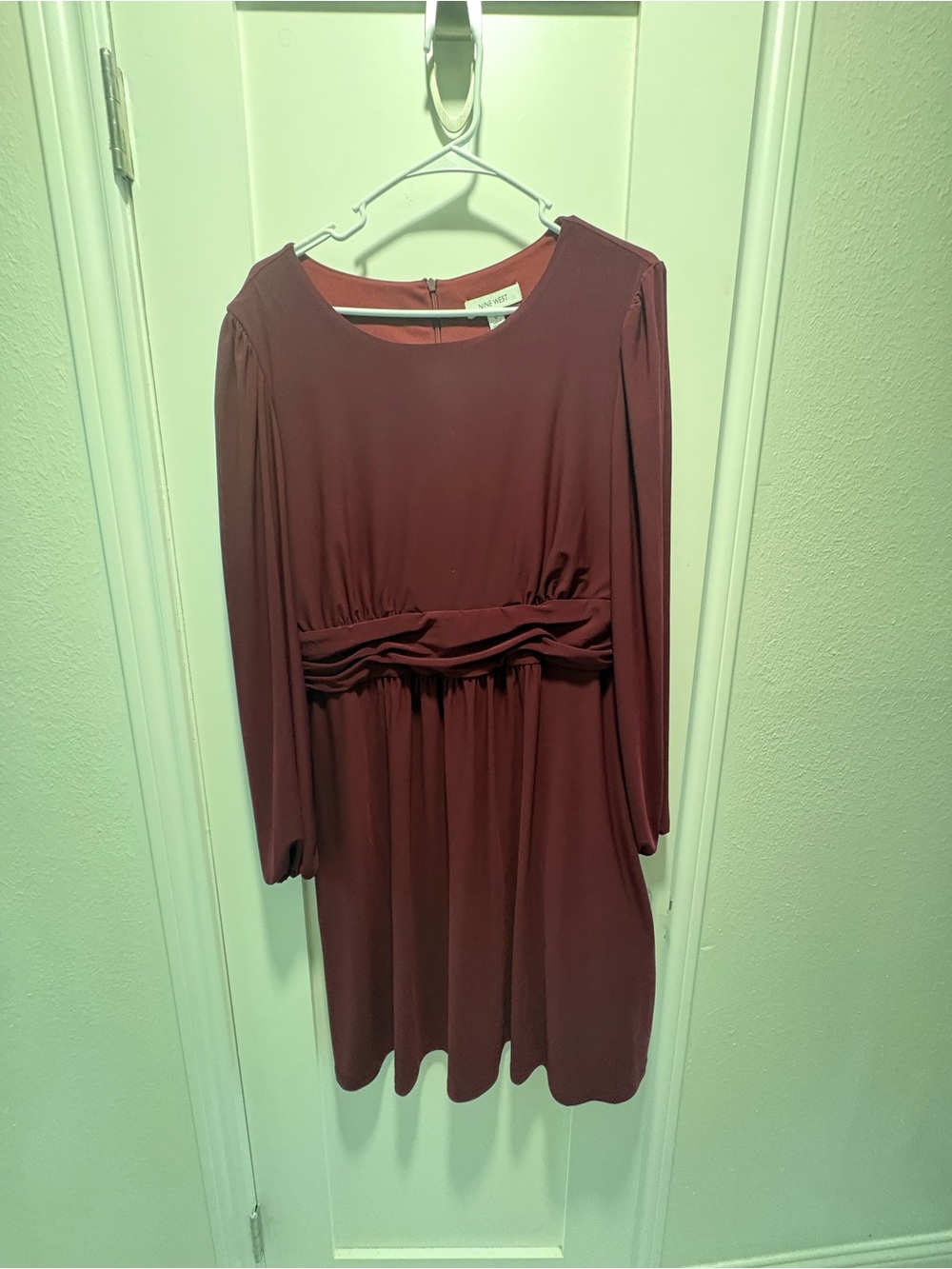 Nine West Burgundy Long-Sleeve Midi Dress